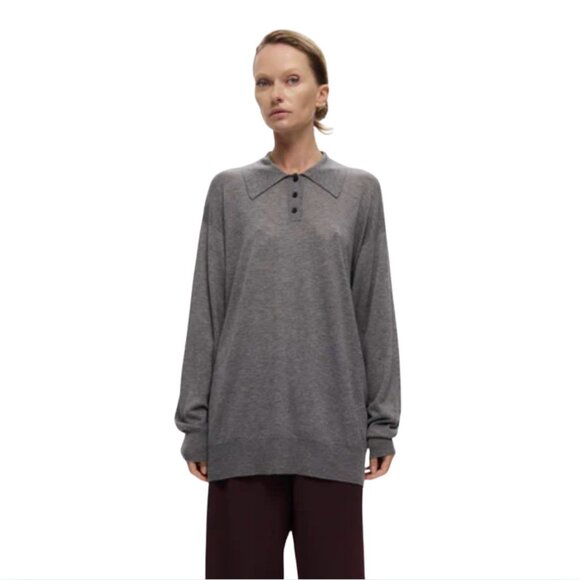 HARRIS TAPPER Long Sleeve Orwell Polo in Silk Wool EUC $399 S